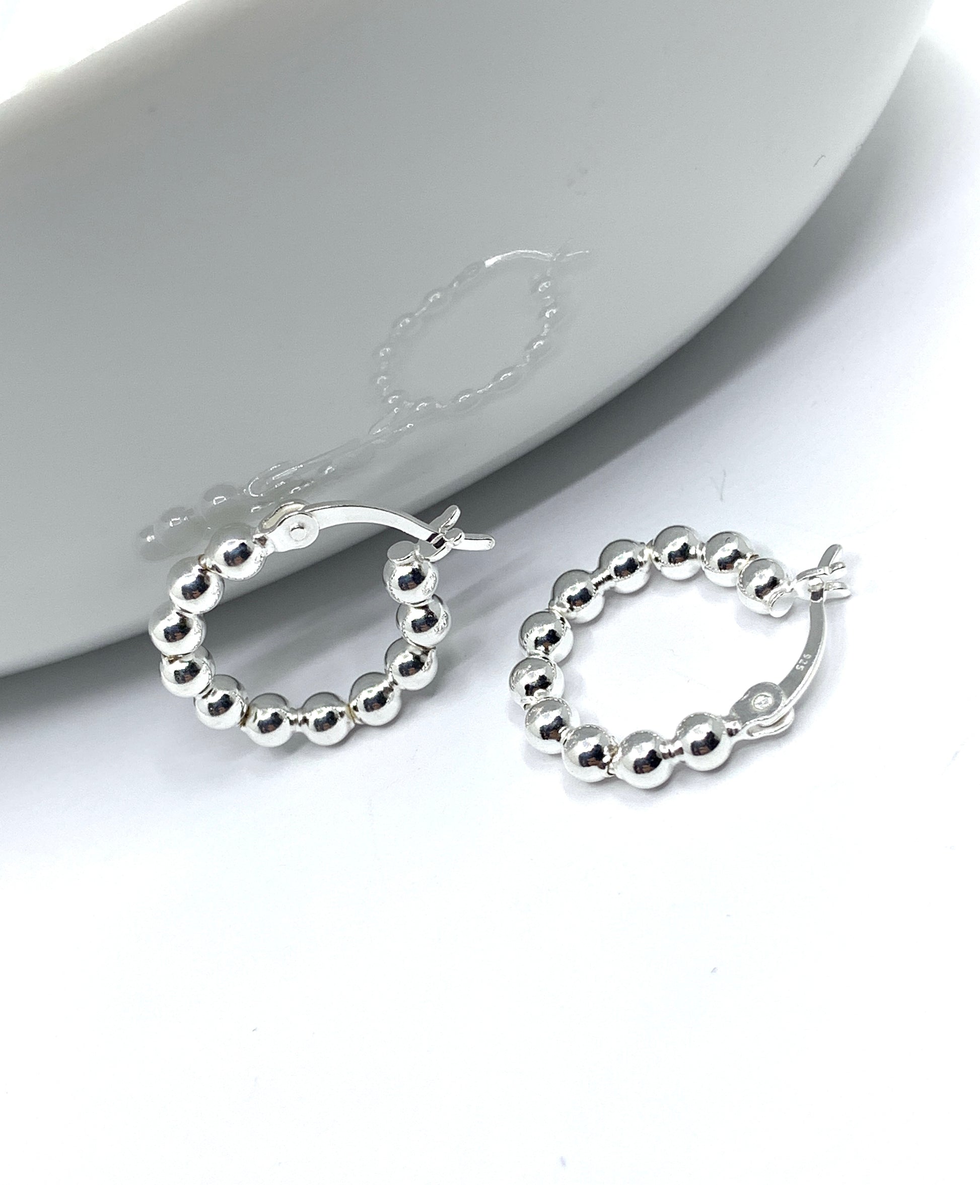 Ball beaded sterling silver earrings