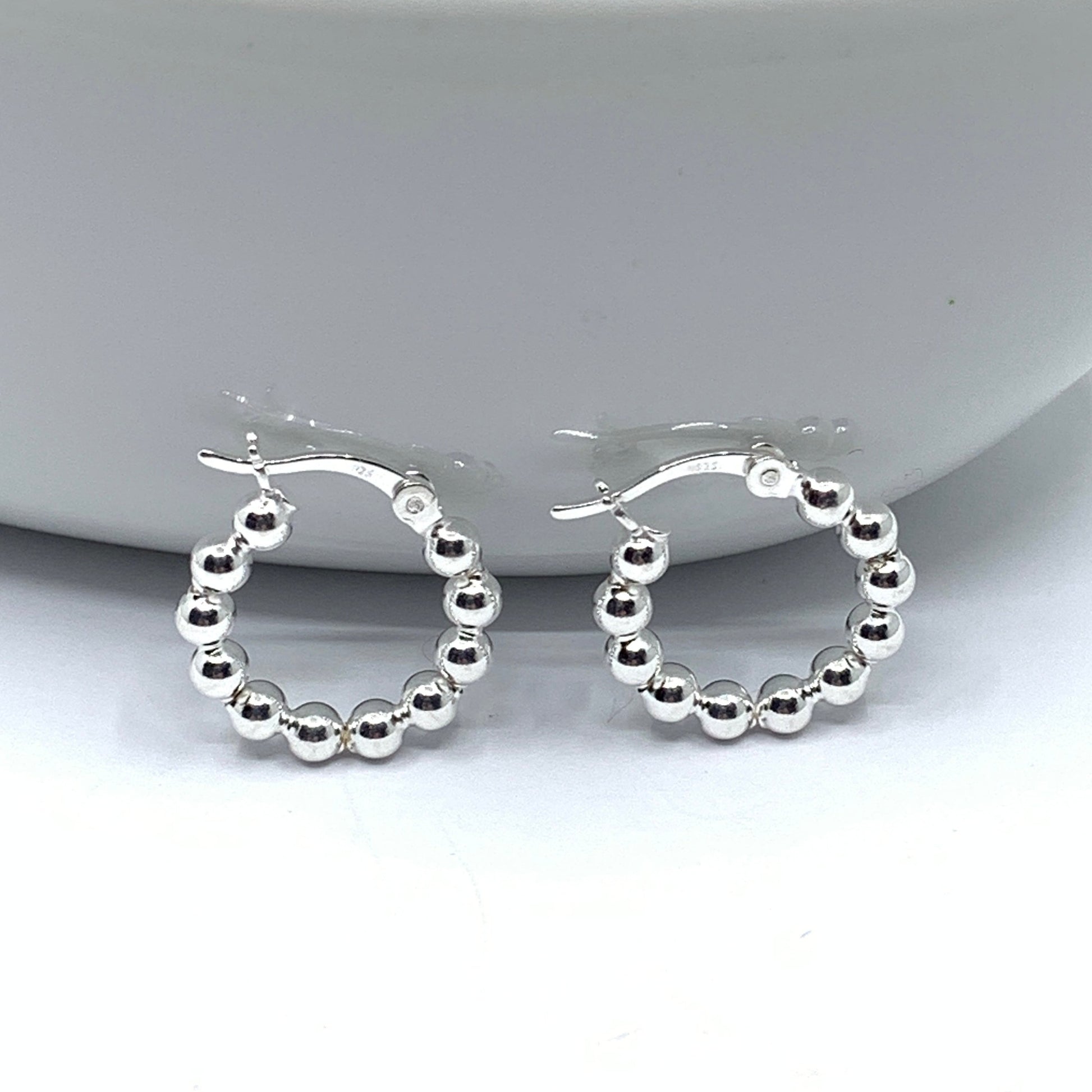 Sterling Silver Ball Beaded Hoops