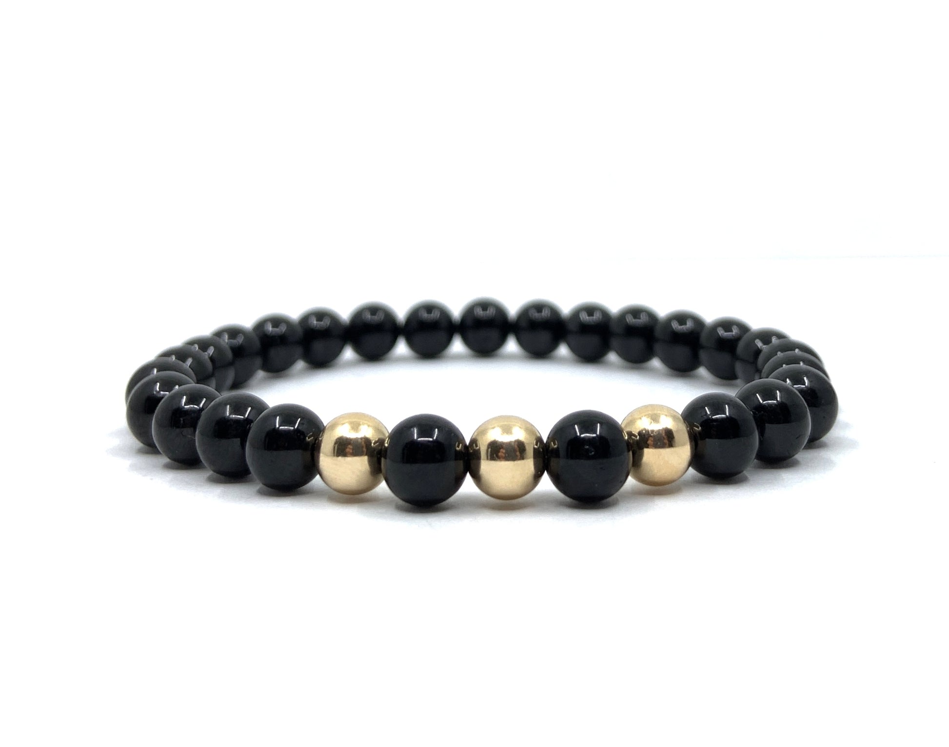 6mm onyx beaded bracelet with gold filled beads