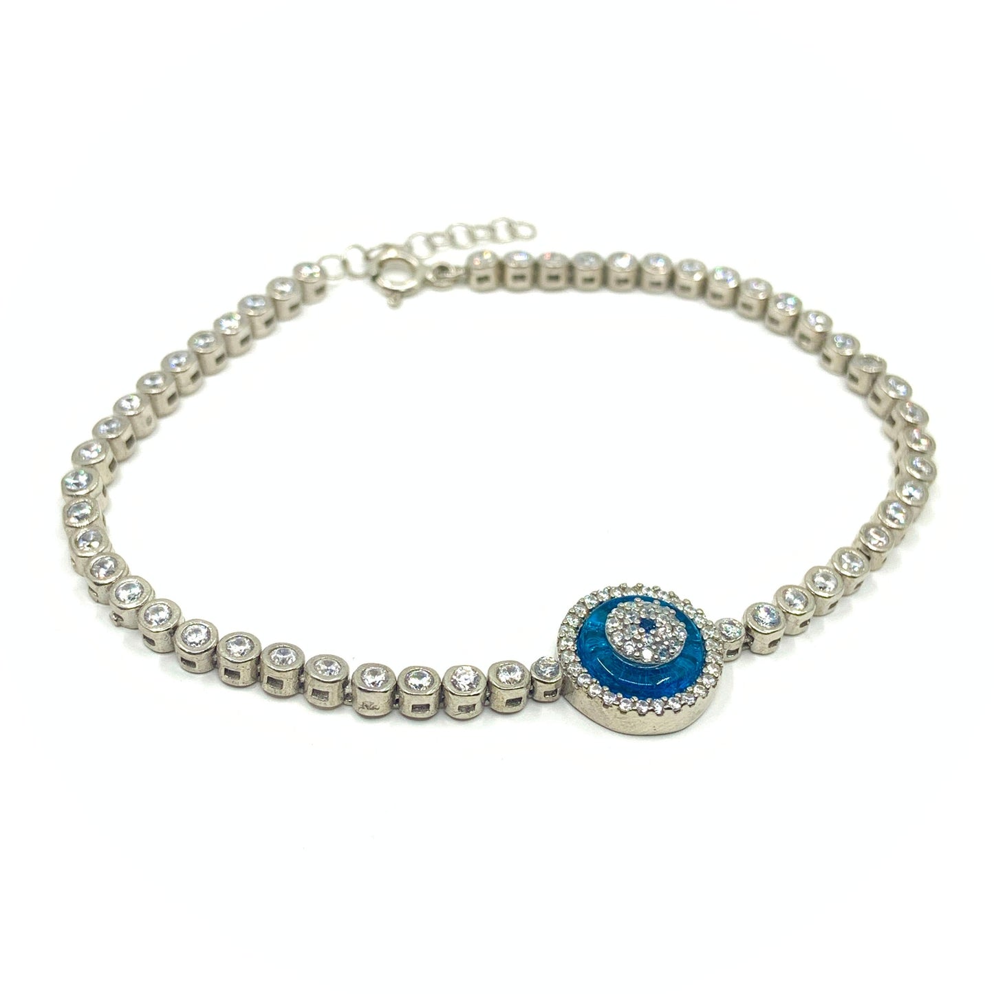 Blue Evil Eye Tennis Bracelet made with sterling silver