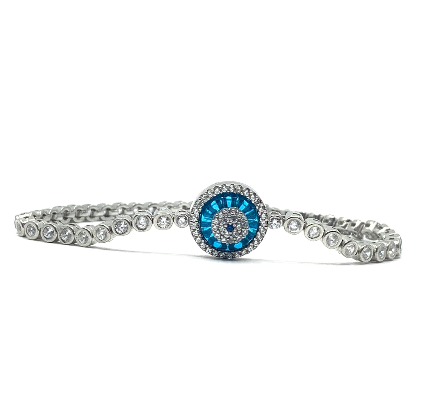 Blue Evil Eye Tennis Bracelet made with sterling silver