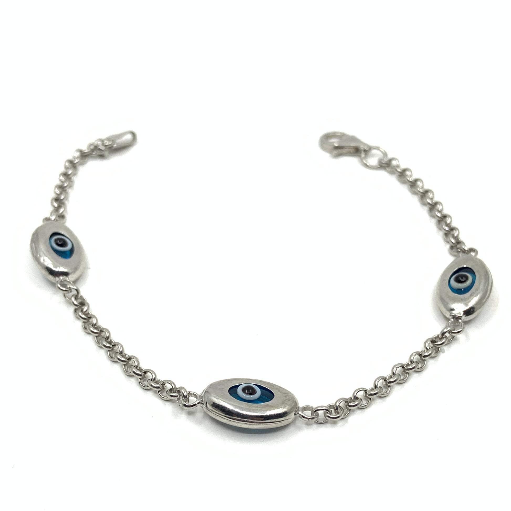 Triple Oval Evil Eye Rolo Link Bracelet