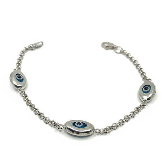 Triple Oval Evil Eye Rolo Link Bracelet