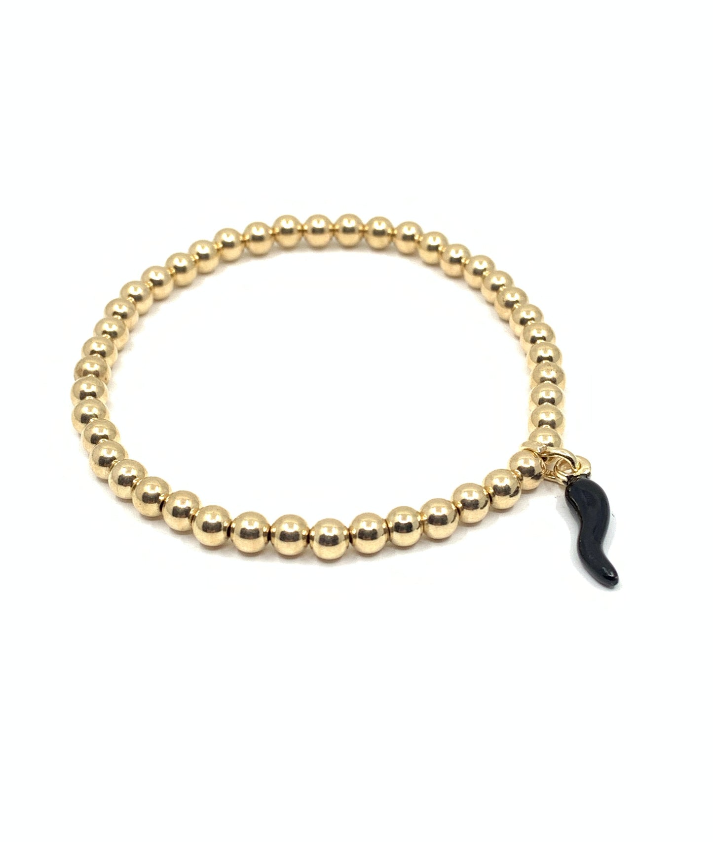 14k Gold Filled Beaded Bracelet with Black Italian Horn Pendant