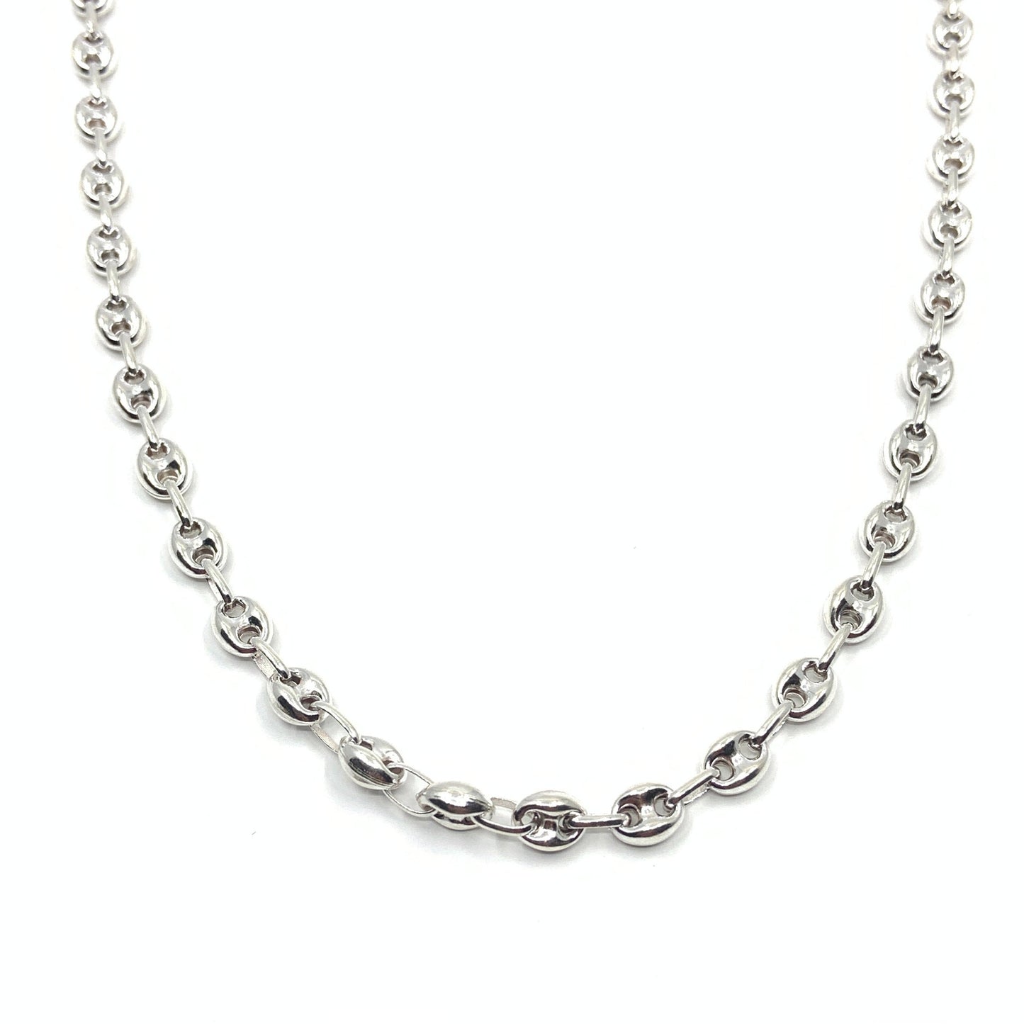 Sterling Silver Puffed Mariner Chain Necklace 