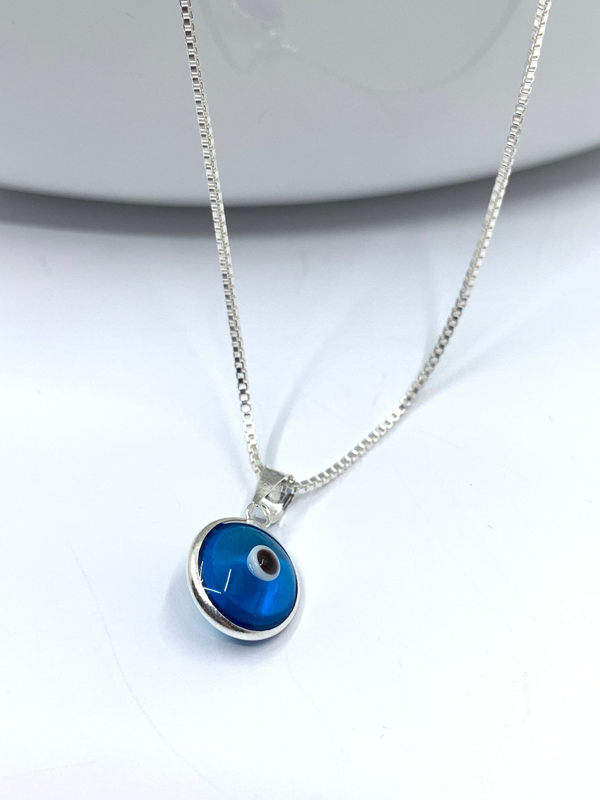 Sterling Silver murano glass evil eye necklace