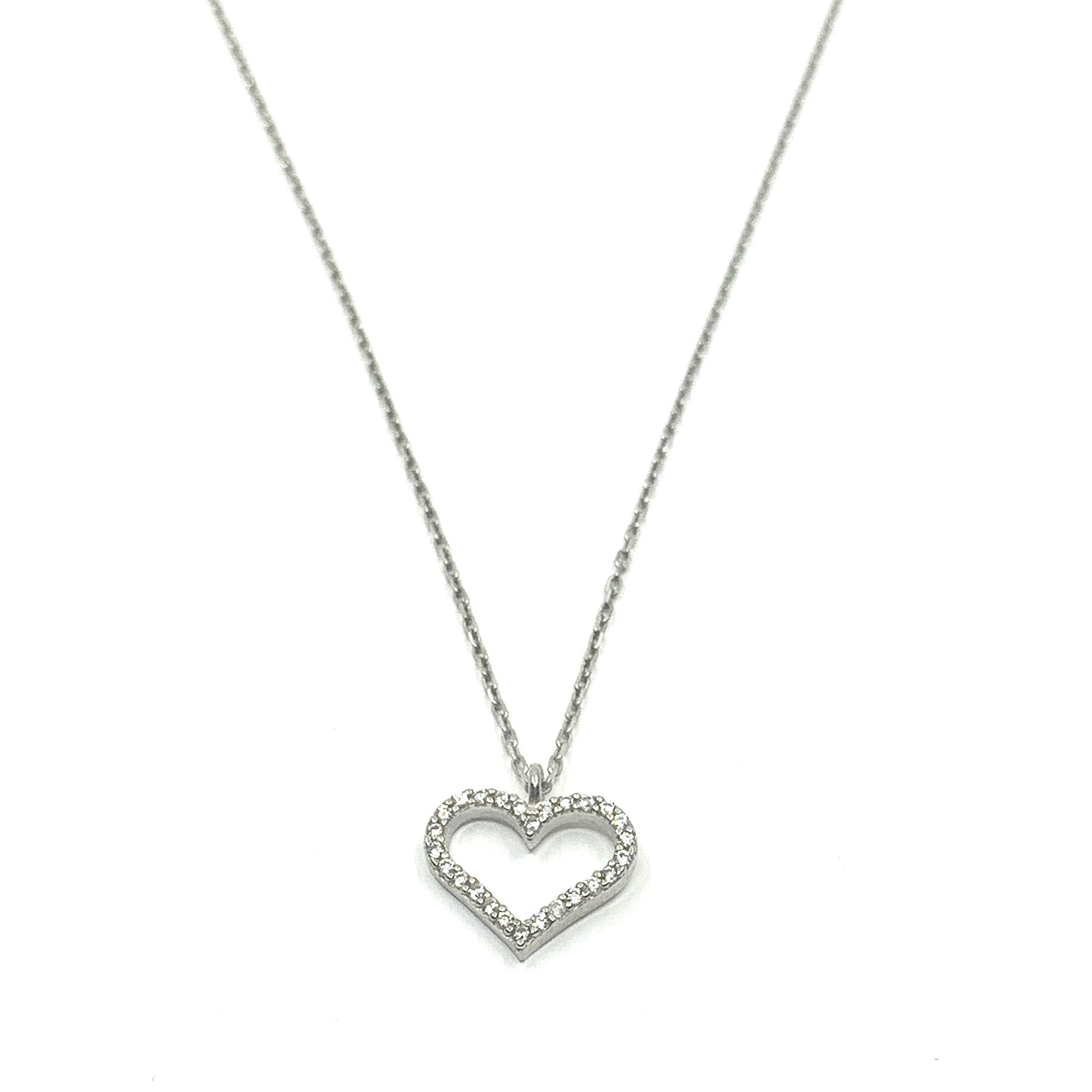 Sterling Silver CZ Heart pendant suspended on a chain