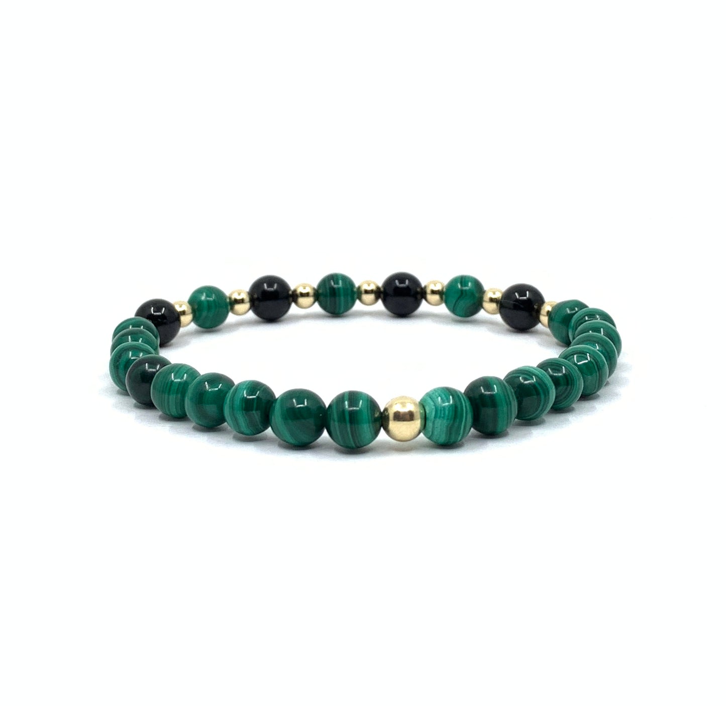 Dainty beaded bracelet with malachite & onyx beads