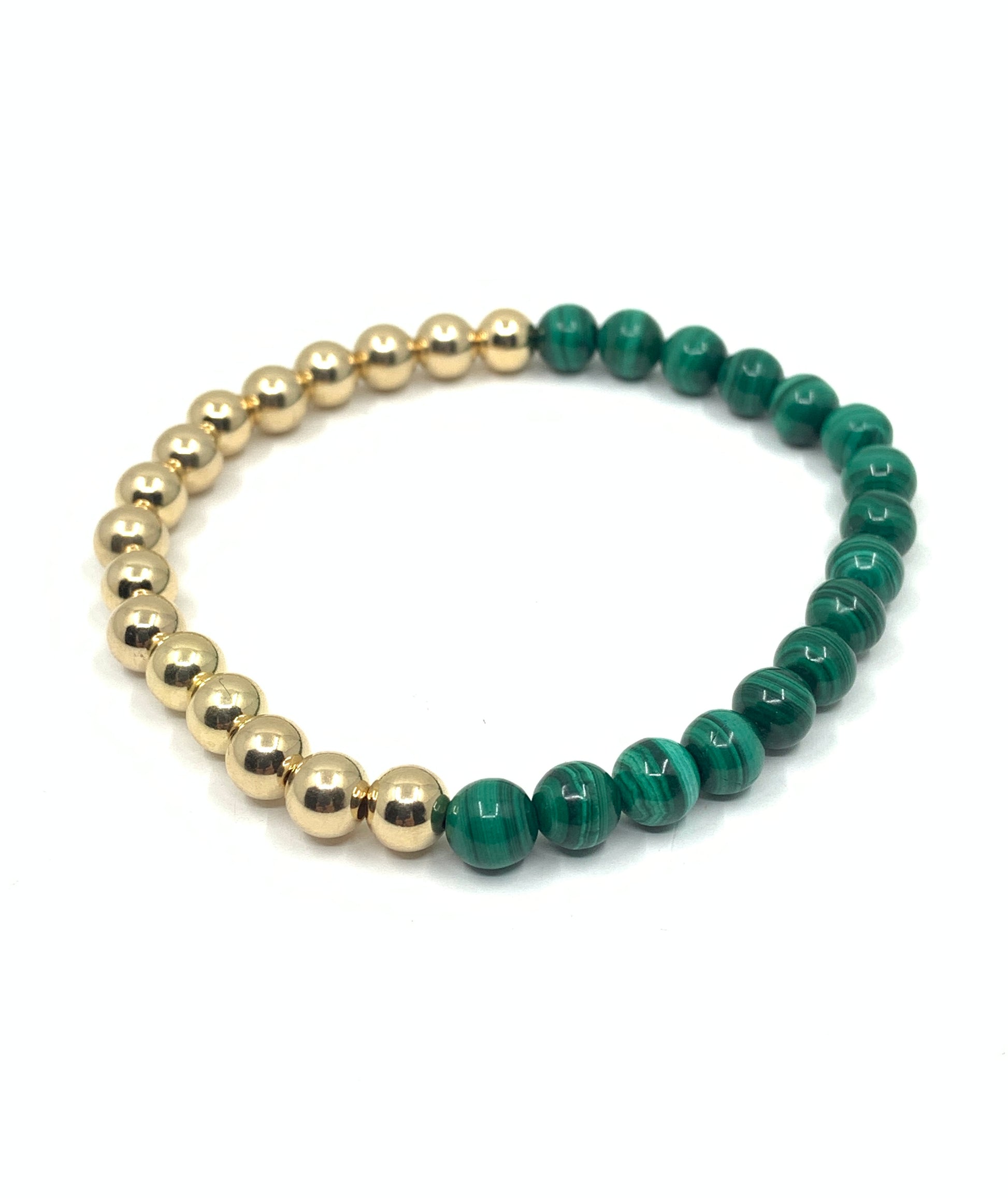 Natural Gemstone Malachite and 14k gold filled bracelet