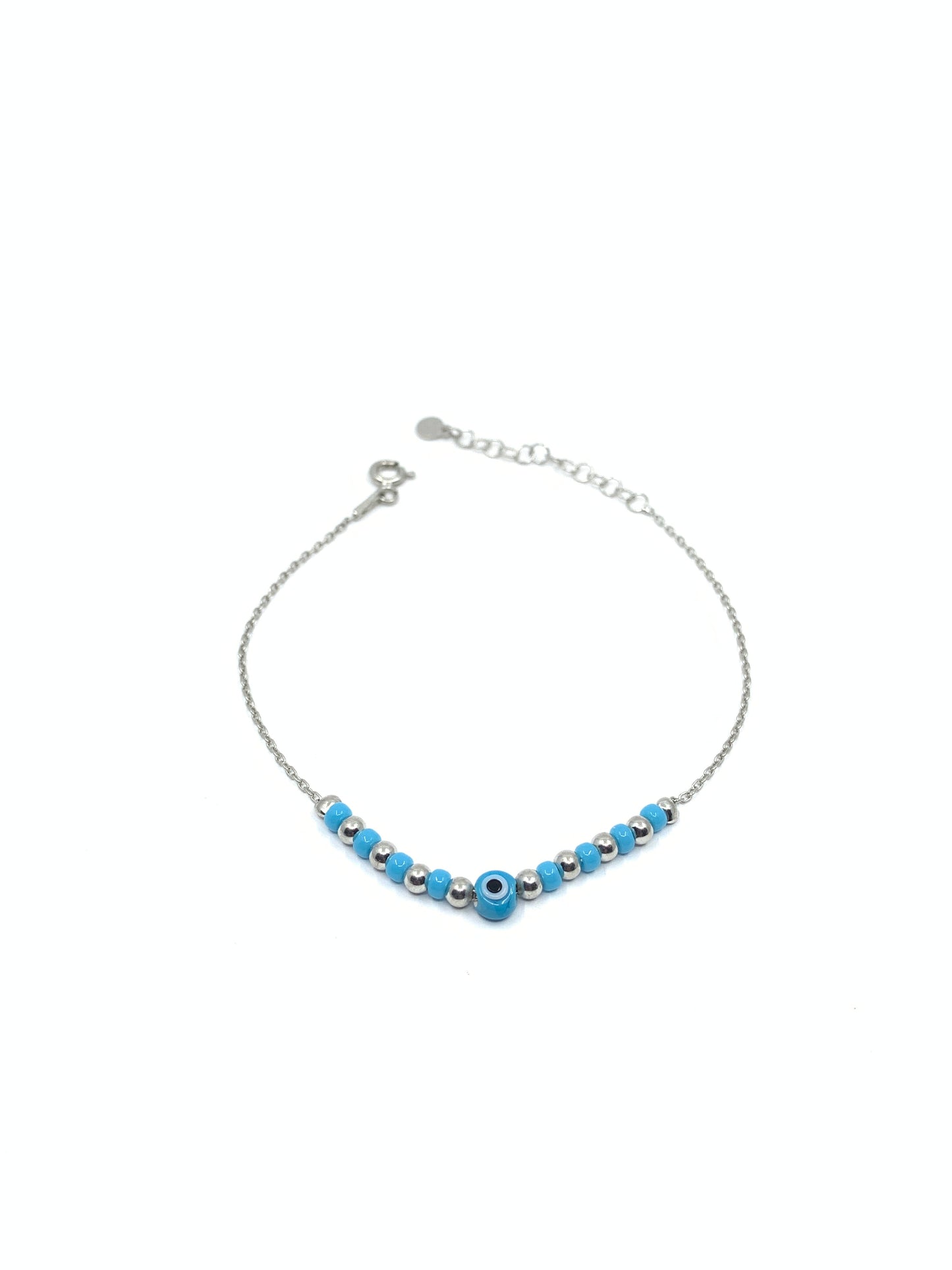 Light blue miyuki bead evil eye bracelet