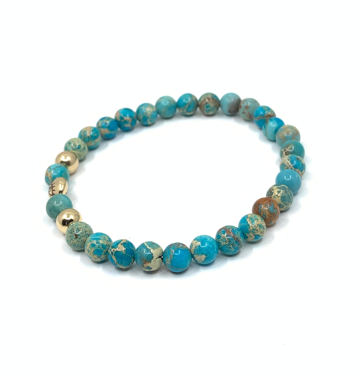 Dainty minimalist gemstone evil eye bracelet