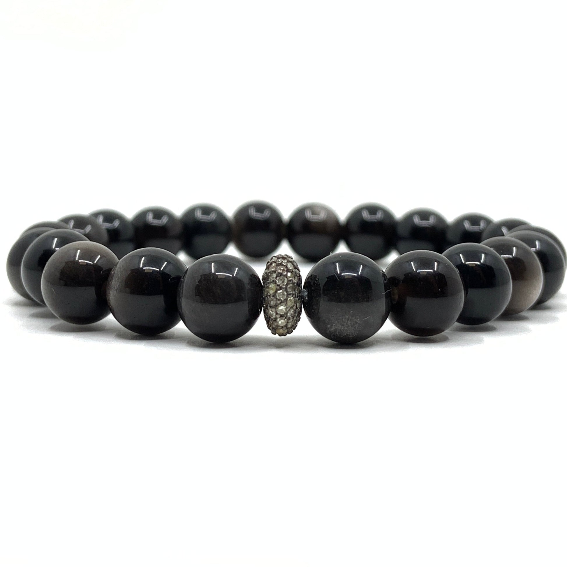 Silver Obsidian Diamond Bead Bracelet