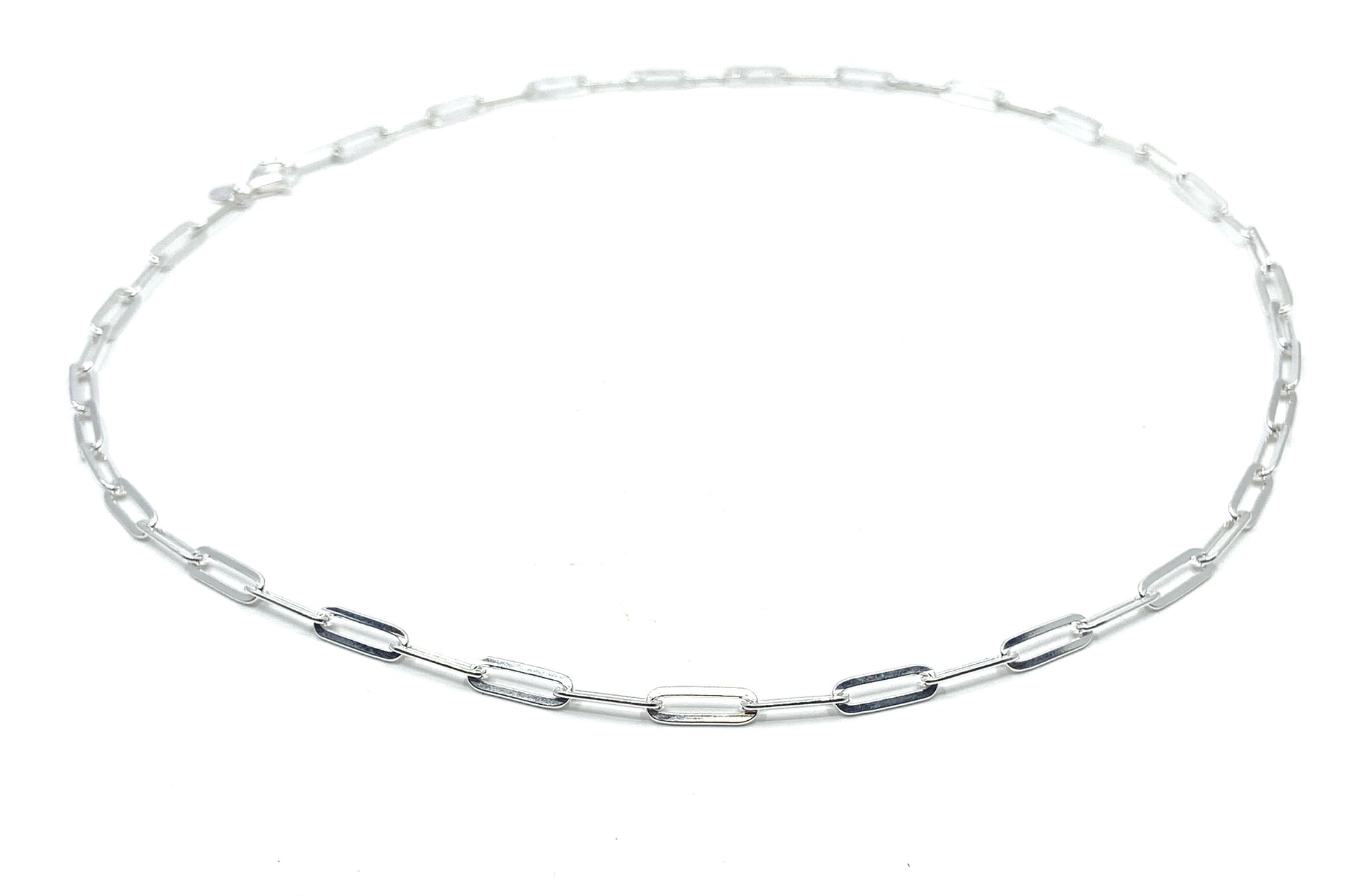 Entire length of Sterling Silver Paperclip Chain shown