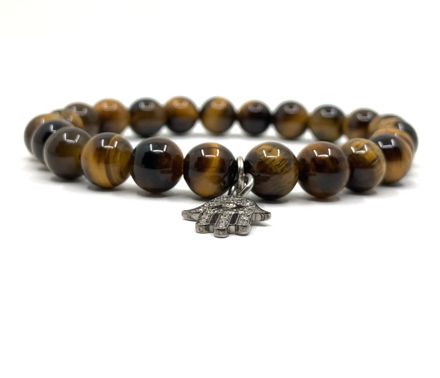 TIger eye diamond hamsa bracelet 