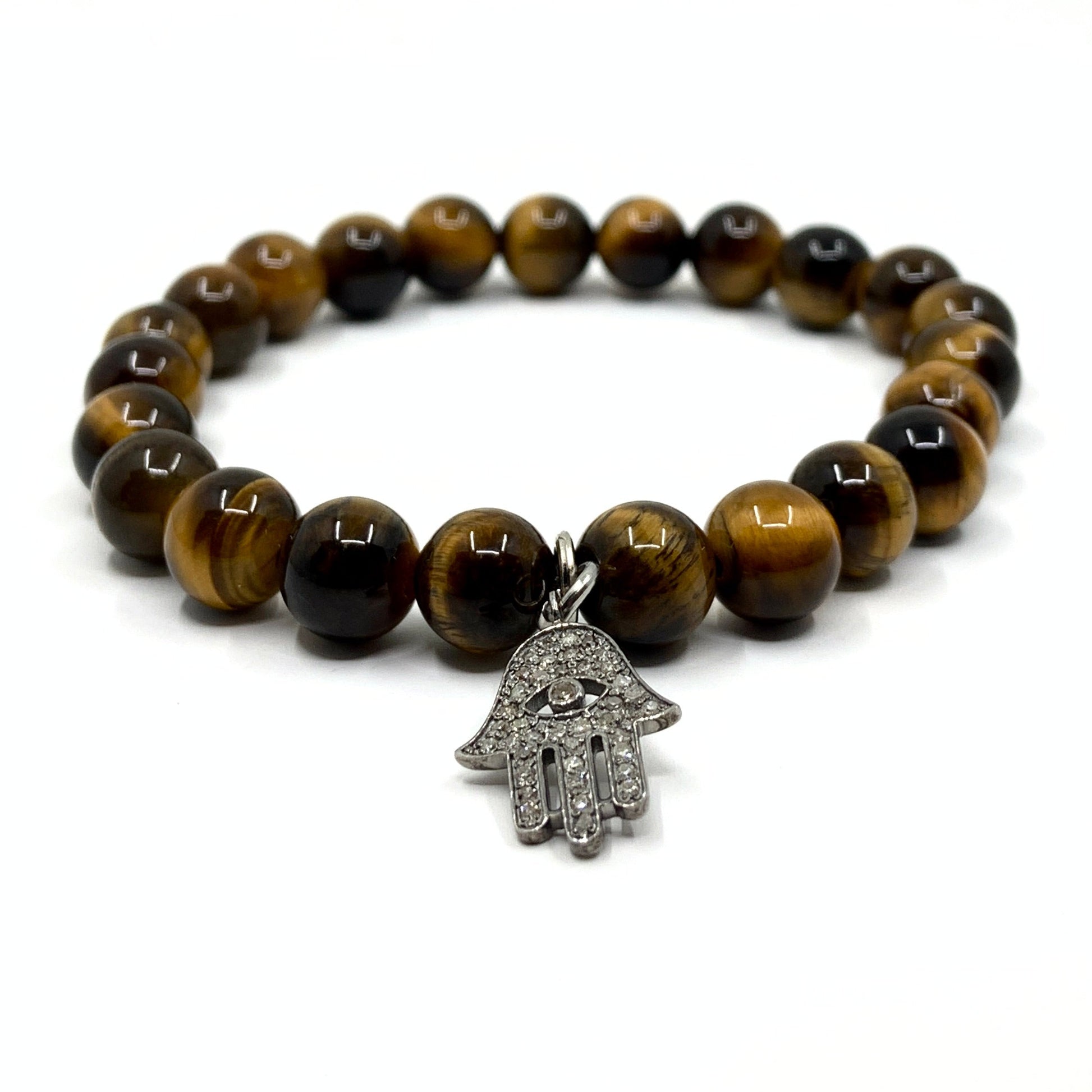 Tiger eye diamond hamsa bracelet for men and women