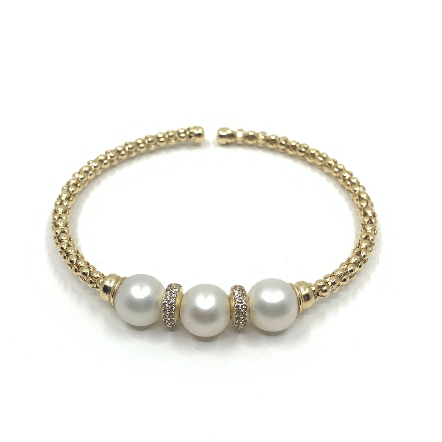 18k gold plated twisted cable bangle bracelet with pearls