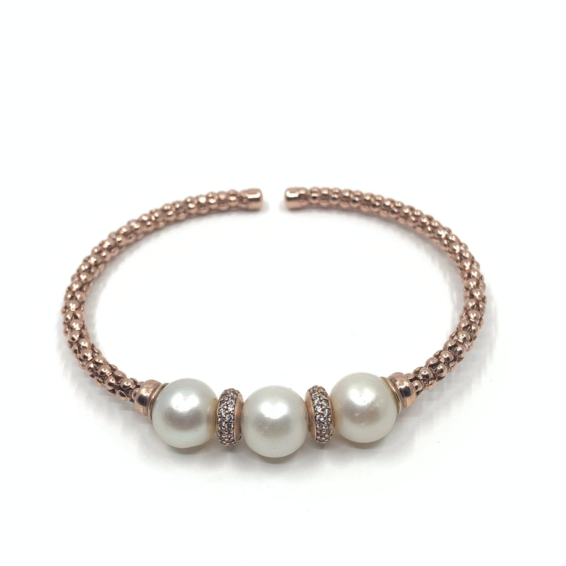 Rose gold twisted cable bangle bracelet with pearls